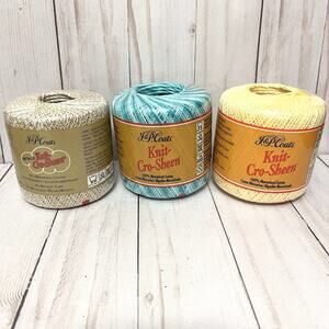 Vintage J&P Coats Knit-Cro-Sheen Crochet Thread Mixed Lot of 3 Skeins